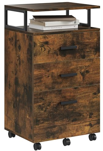 YITAHOME Rollcontainer mit Schubladen, Mobiler Aktenschrank mit Rädern, Bürocontainer Schubladenschrank Rollschrank Rollwagen, Schubladenkommode für Zuhause Büro, Hängeregisterschrank (Vintagebraun)