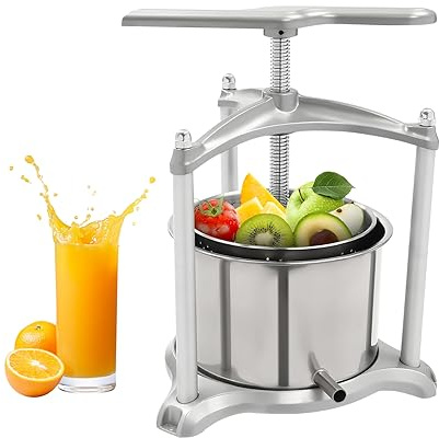 Manual Fruit Wine Press Machine with T-Handle & Filter Bag, Triangular Structure Fruit Cider Grinder w/Dual Stainless Steel Barrels Stainless Steel Household Bee Honey Press, Capacity: 4L (4L)