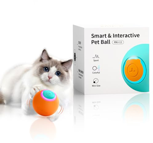 ROJECO Katzenspielzeug Elektrisch Katzenball mit LED Licht, 360° Intelligentes Rollen Rotieren Prellen 3 Modi Selbst Aktivierend Interaktives Katzenspielzeug USB Wiederaufladbarer Ball