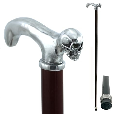 CAVAGNINI Gehstock Totenkopf Zinn handgefertigt Spazierstock Holz für Herren Damen Elegant Personalisierbar Gentleman Gehstab Vintage Holzstock Exklusiv Handarbeit Made in Italy