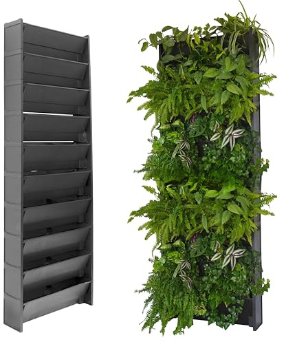 EVERTIA Jardín Vertical, Macetas para Jardines Verticales Naturales en Exterior o Interior, Huerto Urbano Vertical, Sistema Modular con Autorriego, 60 x 200 cm (10 Macetas)