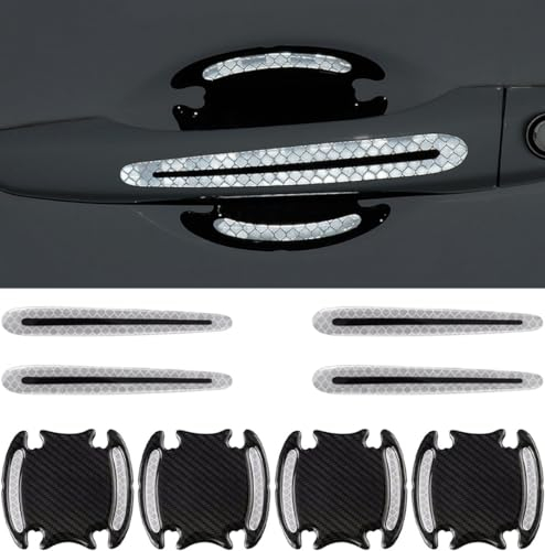 CompraFun Pellicola Protettiva per Maniglia Portiera Auto, 8pcs Set Pellicola Protettiva Riflettente AntiGraffio Adesivi, per Maniglie di Auto Incassate - Universale Adesivi Auto Esterni (Bianco)