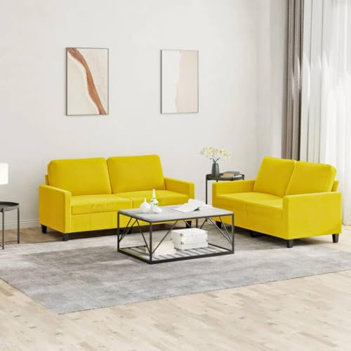 Gecheer 2-TLG. Sofagarnitur mit Kissen Schlafsofa Couch Polstersofa Sofa Couchgarnitur Sofagarnitur Loungesofa Couchsofa Gästesofa Polstergarnitur Sofa Set Wohnzimmersofa Sitzmöbel Gelb Samt