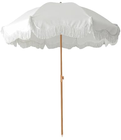 Elyrthriumc Blanco Sombrilla De Playa Con Borlas Sombrilla Playa Antiviento 200cm Parasol Jardin Exterior Sombrilla De Jardín Grande Sombrilla Hawaiana Anti UV Sombrilla De Patio Impermeable