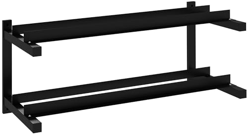 SPORTNOW Hantelständer Wandhalterung Kurzhantelständer mit 2 Ablagen, Hantelablage, Gewichtshalter für Kurzhantel, Kettlebell, bis 70 kg belastbar, Stahl, Schwarz, 98 x 40 x 35cm