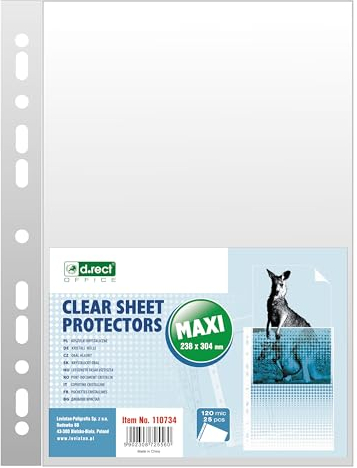 D.RECT 25 Stück Prospekthüllen, Dokumentenhüllen, 120 µm/Mic/Mikron Stärke: 0,12 mm, 238x304 mm, glasklar