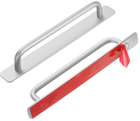 sourcing map 2pcs Adhesive Door Handle 8.3 No Drilling Closet Door Stick on Handle Drawer Pulls Aluminum Alloy for Kitchen Cupboard Window Sliding Closet Door, Silver Tone