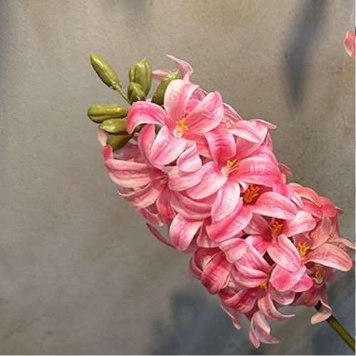 ABCWARRT 6pcs Artificial Hyacinths 3D Printed Real Touch Fake Flowers Wedding Decor Simulation Flower Purple Hyacinth Home Hotel Decoration (rose red)