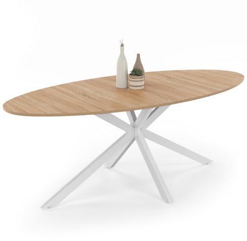 IDMarket - Ovaler Esstisch ALIX 10 Personen Spinnenfuß Holz und Weiß 200 cm | Kapazität 10 Personen