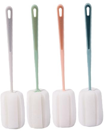 IWOWHERO 4pcs Long Handle Sponge Cup Brush for Cleaning Glassware Comfortable Grip Cleaning Tool Scrub for Cups and Bottles