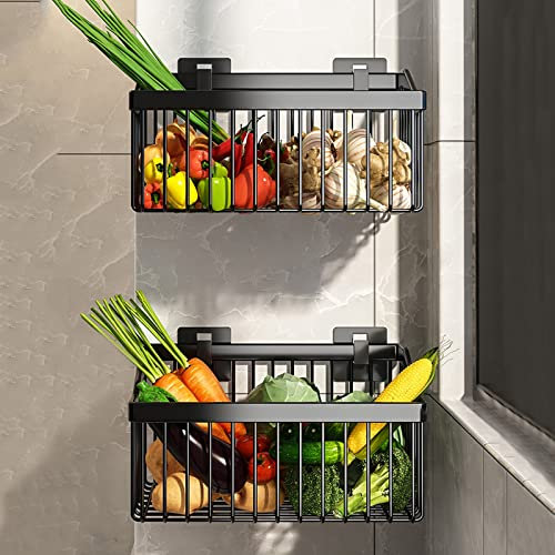 Soporte for frutero, estante for verduras for cocinas, cesta colgante for frutas, cestas de cocina de metal de 2 niveles, cestas de alambre montadas en la pared, frutero de metal y soporte for verdura