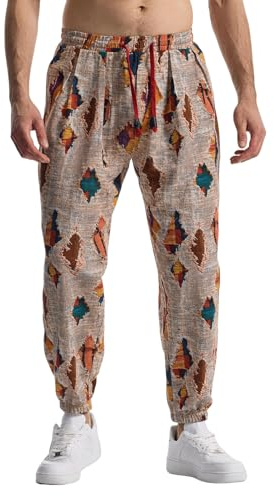 MakingDa Hippy herrbyxor bomull säckiga tryckta lediga haremsbyxor färgglada mönstrade yoga hippie bohemiska byxor, Ny1-4, 3XL