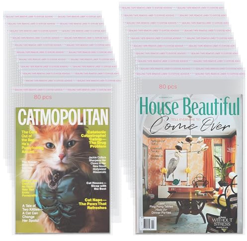 TORISING Magazine Protectors Clear Plastic Magazine Sleeves 80PCS 9.25 X 11.8 & 6.3 X 8.66 Inch 80Pcs Each 9 Silk Thick, Cellophane Bags Resealable Protective Storage Display