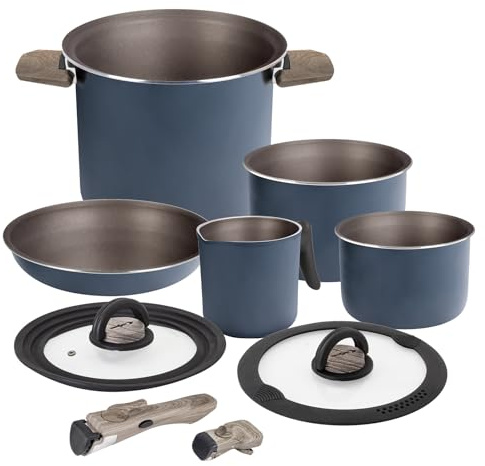 BRUNNER Camping HOHES Kochgeschirr-Set Alu ø 18-20 cm TORRALTA Spacemaster | Platzsparend stapelbare HOHE Töpfe und Pfannen, 1-2 Personen, Keramische Antihaftbeschichtung, Leicht, Hochwertig mit Tasche