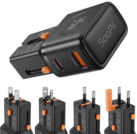 SooPii GAN Cargador Universal de Pared, Adaptador Internacional de Viaje, 35W PD + 18W QC, Compatible con iPhone 16/15, Galaxy S25/S24, iPad