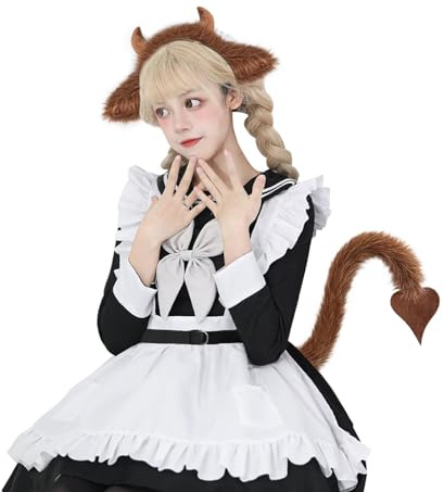 IPENNY Horn Kostüm Zubehör Plüsch Ochsenhörner Stirnband Stierhörner Cosplay Fasching Party Kostüm Set für Erwachsenen