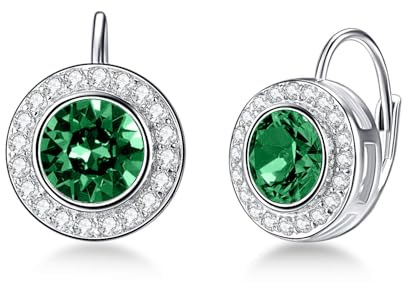 Smaragd Grün Halo Ohrringe 925 Sterling Silber Klassische Rundem Schliff Leverback Ohrringe mit Mai Geburtsstein Geburtstagsschmuckgeschenke für Frauen