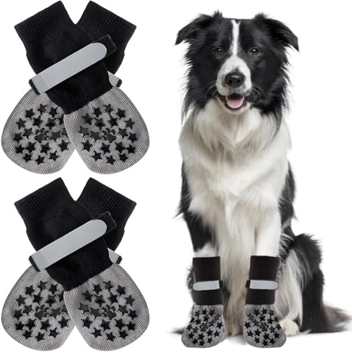 PangWuu 4 Hundeschuhe, Pfotenschutz Hund Hitze und Hunde Schuhe Sommer, Hundesocken Outdoor mit Antirutschsocken Hund, Länge 18cm, Breite 8cm, Baumwolle und PVC