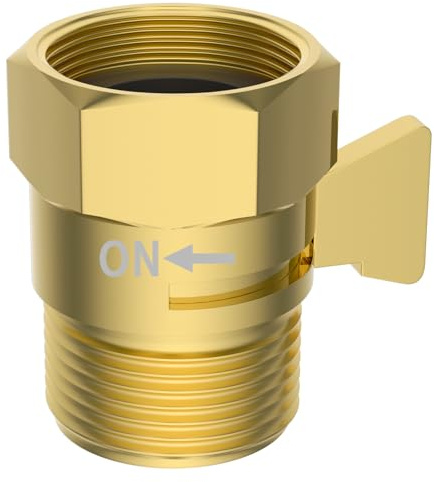 Hibbent All Metal 1 Pack Shower Head Flow Control Valve, G1/2 Brass Shut-off Valve with Metal Handle Lever, Shut OFF Water Flow Control Regulator for Handheld Shower, or Bidet Sprayer, Brushed Gold