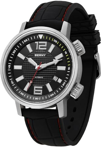 BERNY Uhr Unterwasser Männer Automatische Mechanische Da Polso Band In Fluoroelastomer 20ATM impermeable Linse Zaffiro Super Luminoso