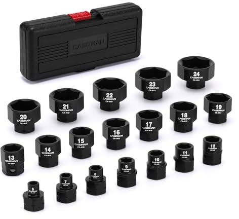 CASOMAN 19-Piece 3/8-Inch Drive Metric Stubby Low Profile Impact Socket Set, 6mm-24mm, No Skips Sizes, 6 Point, Cr-Mo, Shorter Socket for Tight Areas