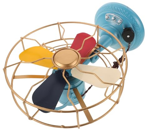 LABRIMP Ventilador Retro de Mesa Decorativo de Hierro Artesanal Vintage Mediano con Diseño Delicado para Adorno Hogar Antiguo