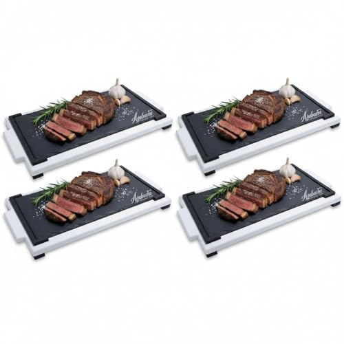 Pack de 4 Bandejas de Madera con Pizarra 20x40cm Personalizadas para Presentación de Alimentos – Elegante Tabla para Carnes, Quesos, Tapas y Entrantes