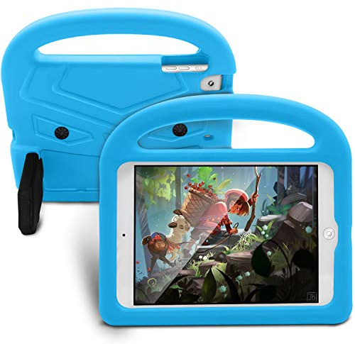 Resa med surfplatta Tablet Väska till iPad Mini 1/2/3/4/5 Silikonväska For barn, For chocktäta lättviktiga droppskyddade stativ tablettfall, med handtag och kickstand(Blu)