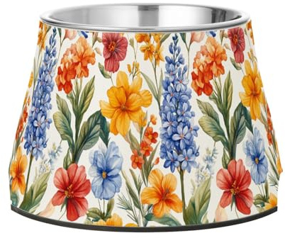 Blumen Hyazinthen Begonie Rosmarin Weiße Hunde Futter Wasser Napf Erhöhter Edelstahl Metall Haustiere Schalen für kleine Hunde Schnurrhaare Relief