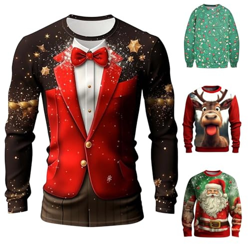 Jultröja för män rolig jultomten rentoppar plus size julkläder trendig juldräkt långärmad pullover toppar nyhet familj matchande semesterkläder, Röd # 1, XL