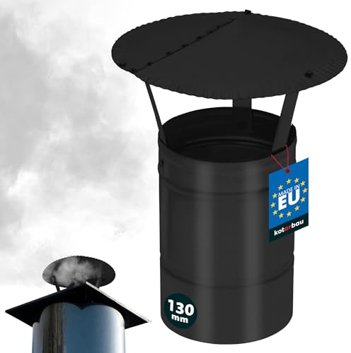 KOTARBAU® Schornsteinabdeckung - ø 130 mm - Kaminhaube - Schornstein Regenhaube - Kaminabdeckung - Schornsteinhaube - Kaminaufsatz - Rostbeständig - verzinkter und pulverbeschichteter Stahl - Schwarz