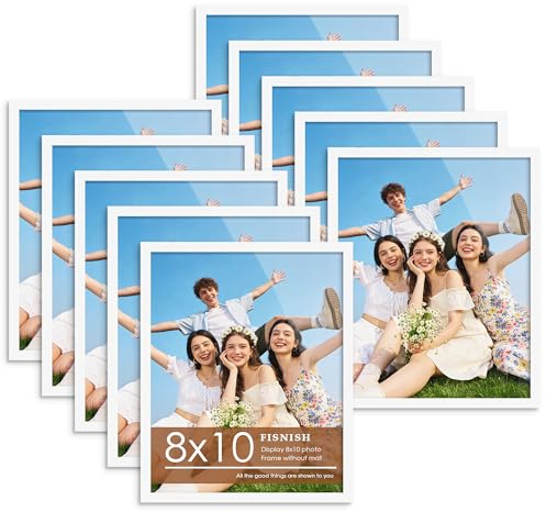 Fisnish 8x10 Picture Frame Set of 10, White Frames 8x10 for Tabletop Display, Horizontal or Vertical Wall Mounting