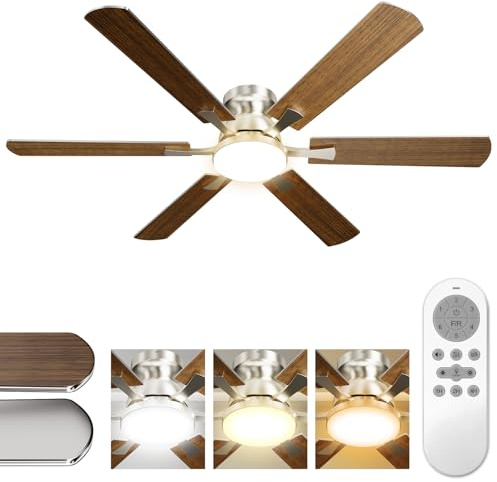 Airwit 132cm Groß Deckenventilator mit Beleuchtung Doppelseitige Flügeln, Leise Deckenventilator mit Licht, Fernbedienung und Umkehrbar DC Motor für Schlafzimmer Wohnzimmer (Deckenmontage)