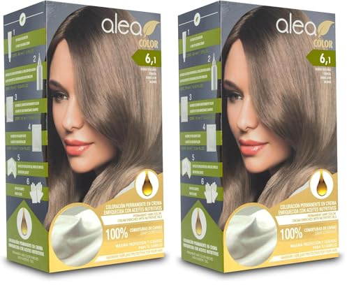 ALEA - Tinte Pelo Mujer - Alea Color - Nº 6.1 K - Color Rubio Oscuro Ceniza - Coloración Permanente en Crema - con Aceite de Argán y Macadamia - Cobertura de Canas - Máxima Protección y Cuidado