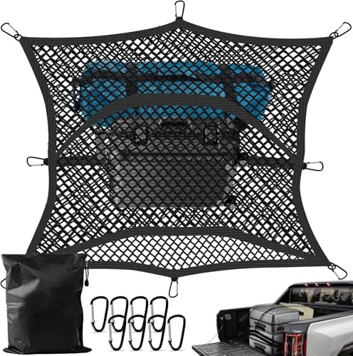 Dayacoco Cargo Net, Heavy Duty Elasticated Cargo Net 122x122cm Stretches to 213x213cm-with 8 Hooks,Universal Fit for Pickups, Vans, SUVs, ATVs & UTVs, Luggage & Camping Net