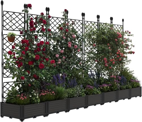 Aptliton 7 PCS Raised Garden Bed with Trellis, 294X41X160 CM Plastic Planter Box for Climbing Plants, Outdoor Vertical Garden with Privacy Screen for Patio, Balcony, Backyard – Sturdy & Lightweight