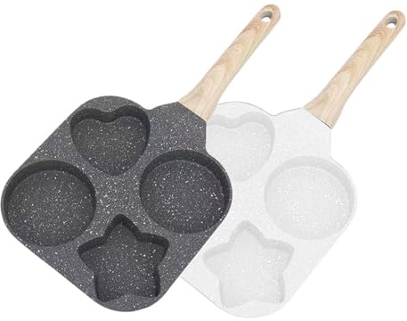 Poêle À 4 Œufs – D'aluminium Antiadhésif Avec Revêtement En Granit De 18 Cm | Moule À Oeufs En Forme De Cercle D'étoile De Coeur | Poêle Multifonctionnelle Pour Petit-déjeuner, Pour Crêpes, Ha