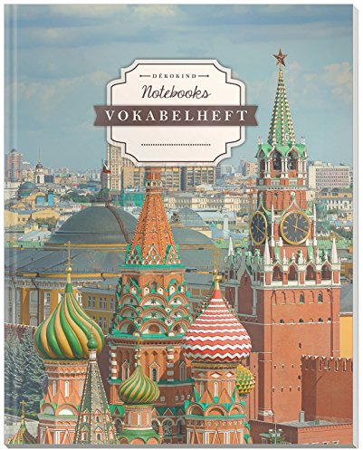 DÉKOKIND Vokabelheft | DIN A4, 84 Seiten, 2 Spalten, Register, Vintage Softcover | Dickes Vokabelbuch | Motiv: Moskau