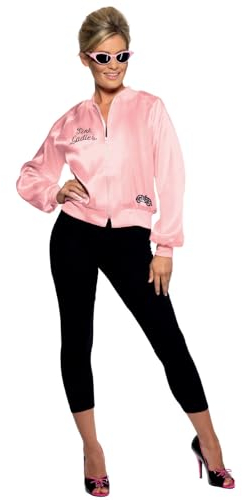 Smiffys Jacka Grease Pink Ladies, rosa, med broderad logotyp