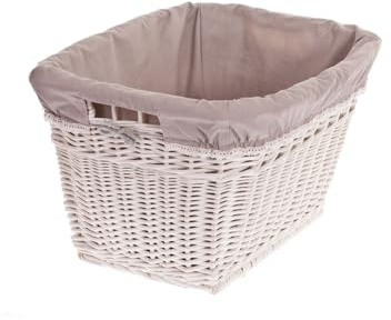 e-wicker24 Alles aus Weide Wäschekorb aus Weide, Puff, retro Wäschekorb, Vintage Stil, weißer Korb mit einem Stoff besetzt, Kaminkorb, Spielzeugbehälter