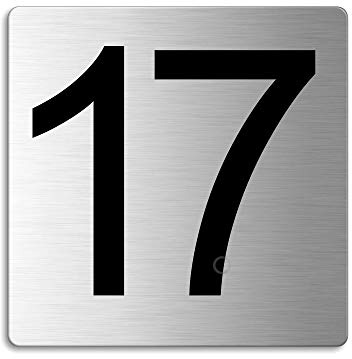 Plaque - Numéro de porte - 17 | 85x85 mm auto-adhésif | acier inox brossé Nr.48317