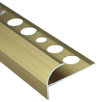 Alu Stufenprofil Fliesenschiene Profil Treppe Schiene matt L90cm 10mm gold | Für saubere Stufenkanten und geschützte Treppenabschlüsse, 10mm Profilhöhe, 0,9m, Aluminium, matt, gold, für Stufenbereiche