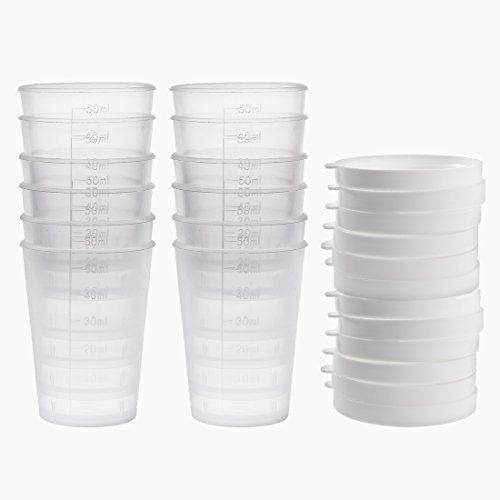 sourcingmap Messbecher, 50 ml, Kunststoff, transparent, mit Deckel, für Labor, Küche, Flüssigkeiten, 12 Stück