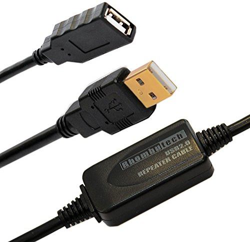 Rhombutech® USB 2.0 Verlängerungskabel, Aktiv, mit Signalverstärker, A-Stecker auf B-Buchse, Datenkabel, Anschlusskabel, mit vergoldeten Anschlüssen, 10 Meter, Schwarz