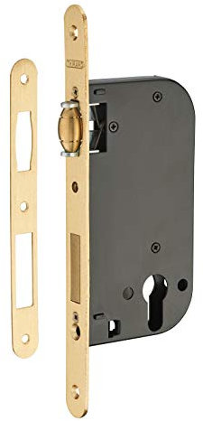 THIRARD - Boîtier de Serrure Encastrable à Rouleau à Cylindre pour Porte d'Entrée - Axe 50 mm - Bouts Ronds - Coffre Têtière Gâche Plate Acier - Rouleau Laiton - Gris