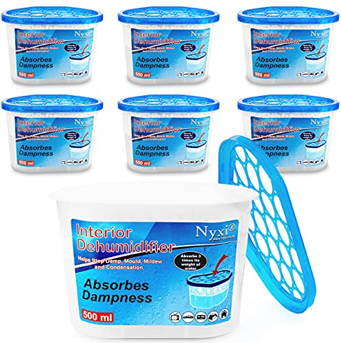 Nyxi Dehumidifier Pack of 6 X 500ml Interior Wardrobe, Ideal to stop Condensation damp, mould mildew & condensation - Remove Moisture and improve air quality Wardrobe, Home, Kitchen, Garage, Caravan