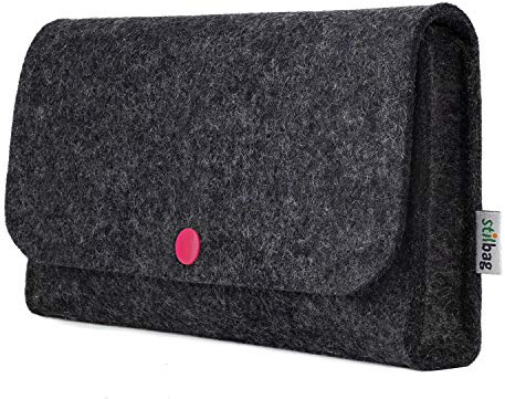 Stilbag Tasche für Elektronik Zubehör aus Wollfilz anthrazit, Knopf pink