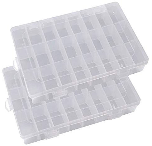 Sortierbox, Tragbare 24 Gitter Klar Hartplastik Verstellbar Schmuck Organizer Box Container Aufbewahrungskoffer mit Abnehmbare Trennwände für Maniküre Zubehör Loom Gummis