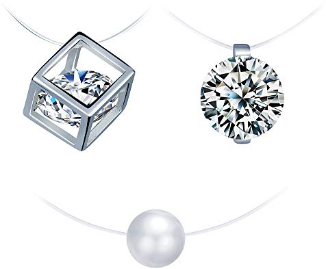 Yumilok 925 Sterling Silber Damen Halskette Kette mit Anhänger Perle Zirkonia Solitär Strass Würfel Silberkette Modeschmuck Halsschmuck Schmuck Set für Frauen Mädchen