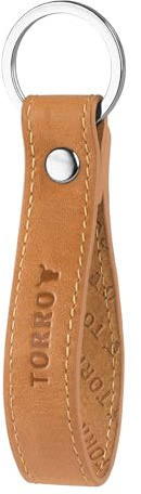 TORRO Porte-clés en cuir véritable avec anneau fendu en métal brossé de 2,5 cm de diamètre (marron clair)